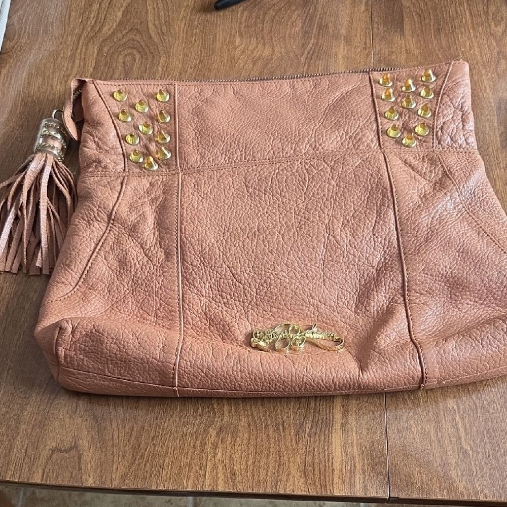 Betsey Johnson camel color Leather Studded Women's Tote Slouch